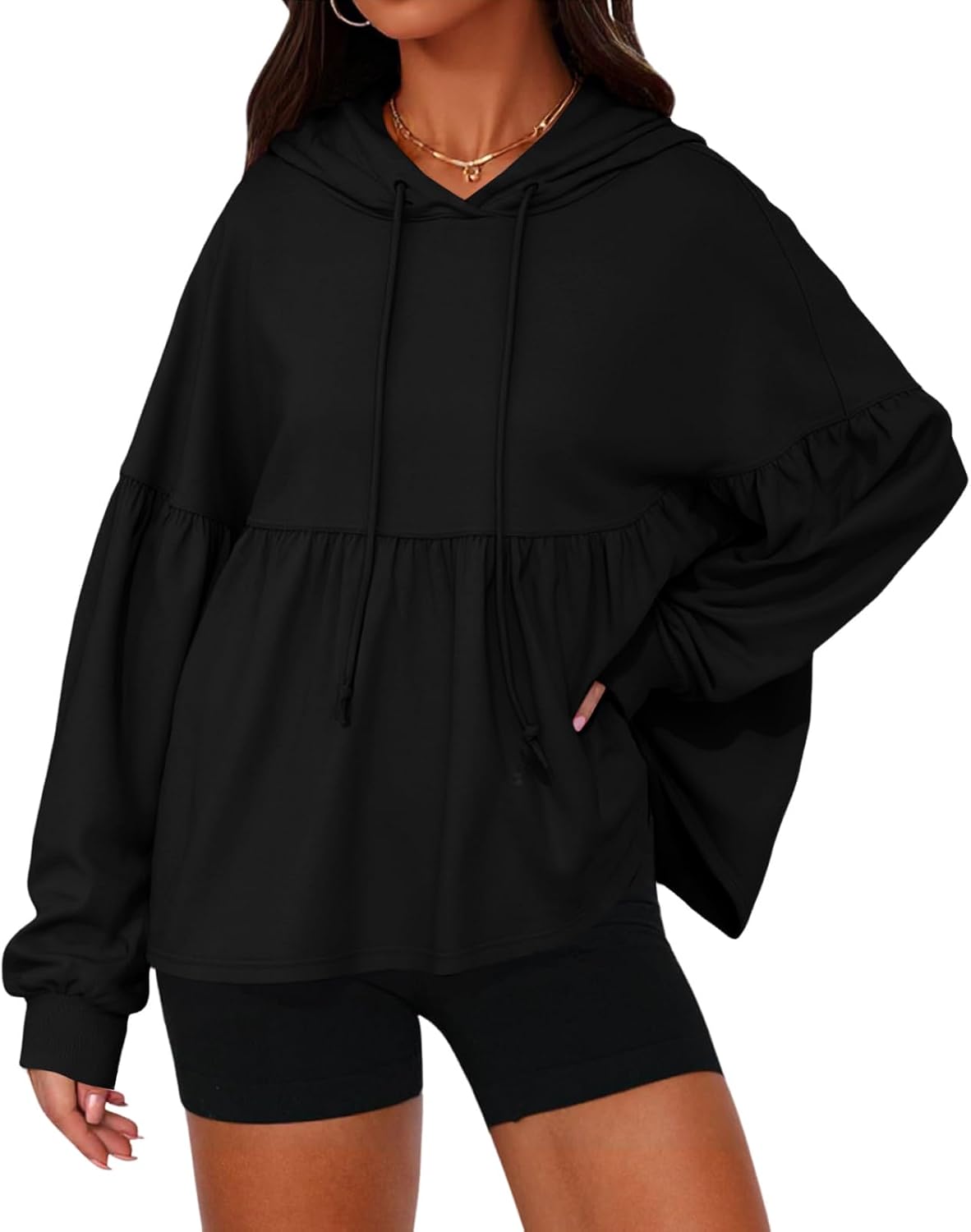 Womens Oversized Hoodies Sweatshirts Casual Lantern Long Sleeve Loose Hooded Pullover Tops
