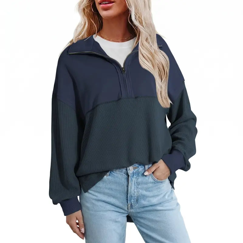 Women's Waffle Knit Half-Zip Pullover