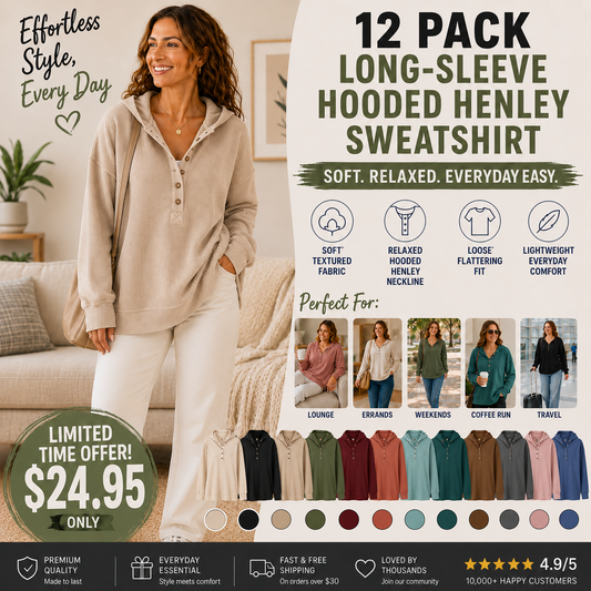 Women's Fashion Long Sleeve Hoodie Oversized Button-Up V-Neck Sweatshirt