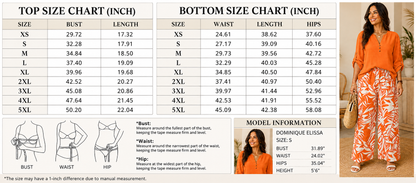 Plus‑Size Women’s 2 Piece Outfit, V‑Neck Long Sleeve Top & Tropical Print Casual Pants Spring Fall Set