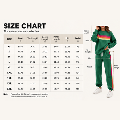 Women’s 2-Piece Loose-Fit Sweatshirt Set – Retro Rainbow Stripe Crewneck Sweatshirt & Casual Track Pants