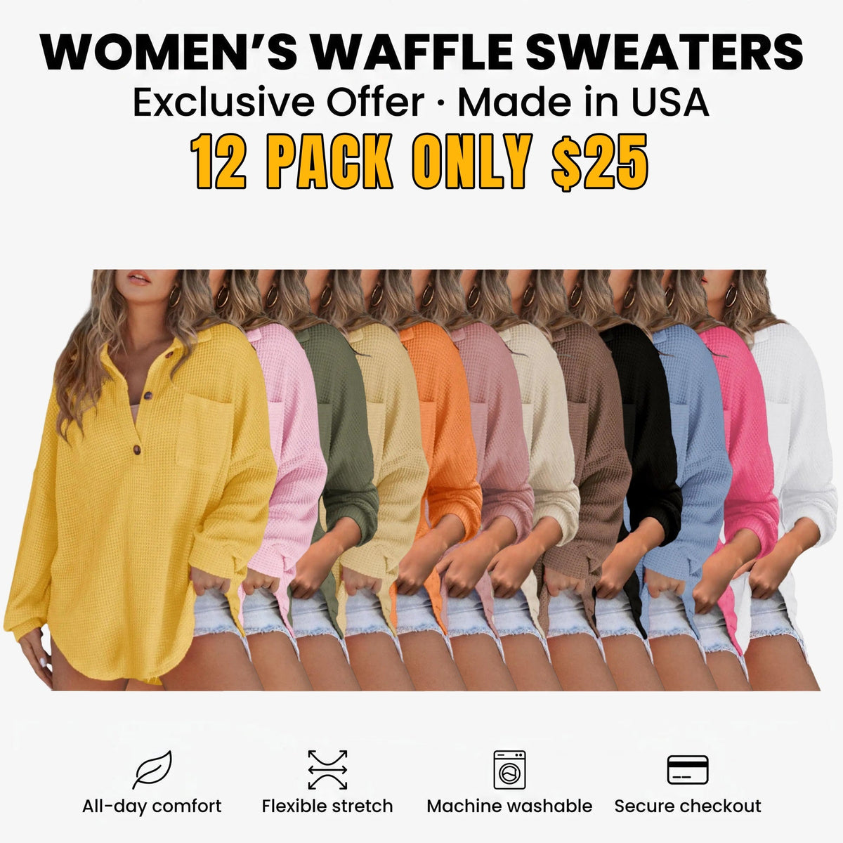 Women's Oversized Waffle Knit Henley Top