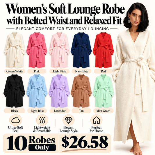 Women's Casual Double-Sided Fleece Robe, Cozy Thick Full-Length Loungewear