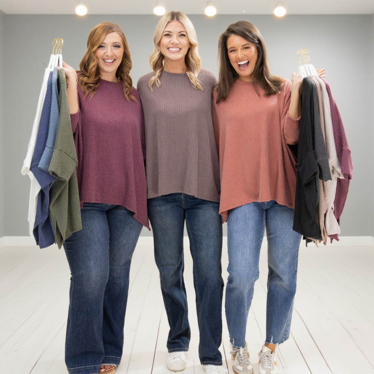 Raised Rib Easy-Fit Dolman 3/4 Sleeve Top