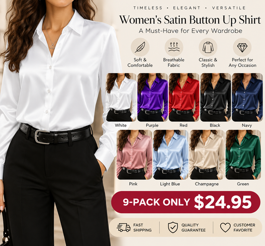 Women's All-Season Glossy Satin Button- Shirt