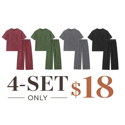 Women's Acid-Wash Vintage Cotton Two-Piece Set