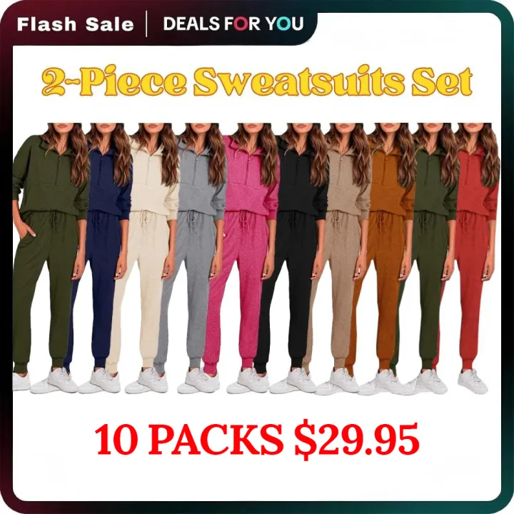 Women's 2 set Sweatsuits Long Sleeve Half Zip Pullover Sweatshirt