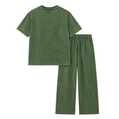 Women's Acid-Wash Vintage Cotton Two-Piece Set