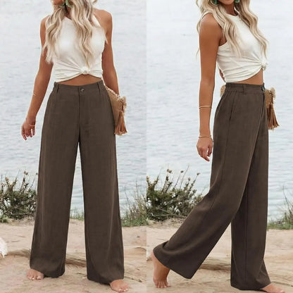 Womens Cotton Linen Pants Casual Wide Leg Trousers