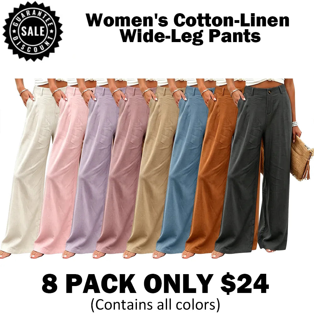 Womens Cotton Linen Pants Casual Wide Leg Trousers
