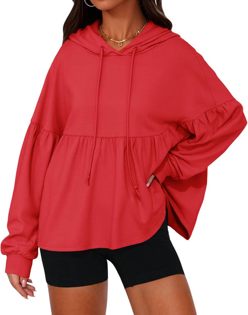Womens Oversized Hoodies Sweatshirts Casual Lantern Long Sleeve  Loose Hooded Pullover Tops