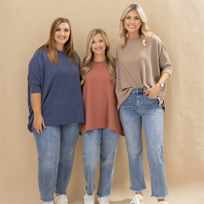 Raised Rib Easy-Fit Dolman 3/4 Sleeve Top