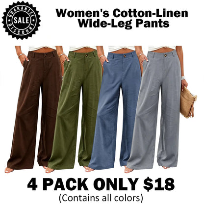 Womens Cotton Linen Pants Casual Wide Leg Trousers