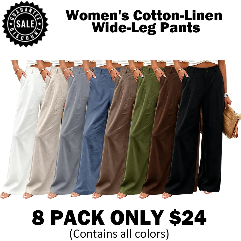 Womens Cotton Linen Pants Casual Wide Leg Trousers