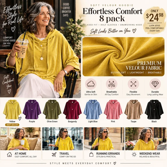 Women's Velour Oversized Hoodie 3/4 Sleeve