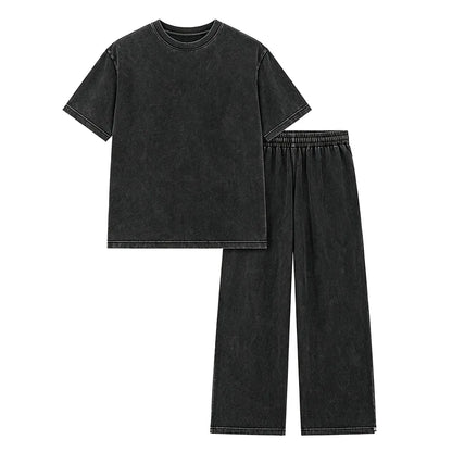 Women's Acid-Wash Vintage Cotton Two-Piece Set