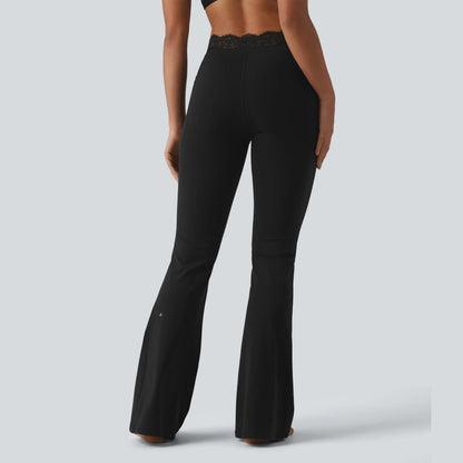 Women’s Lace Waist Flare Pants – Soft Stretch, Flattering Fit & All-Day Comfort