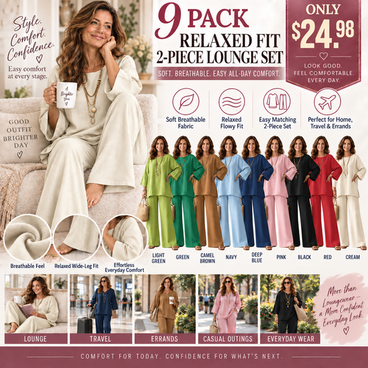 Women's Linen Blend Crew Neck Top & Wide Leg Pants 2 Piece Outfit Set