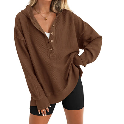 Women's Fashion Long Sleeve Hoodie Oversized Button-Up V-Neck Sweatshirt