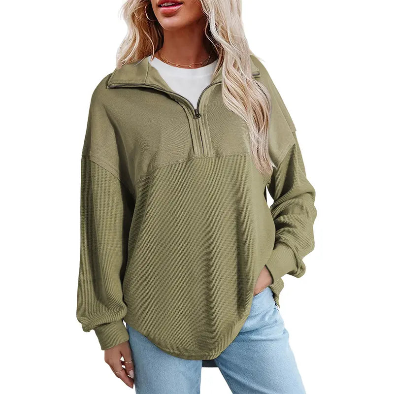 Women's Waffle Knit Half-Zip Pullover