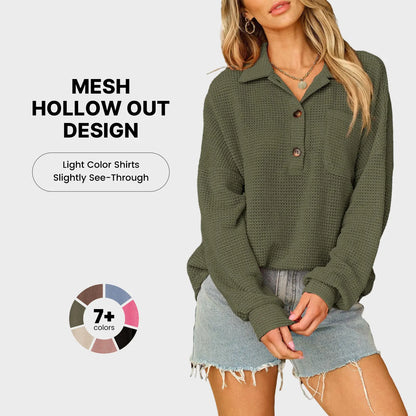 Women's Oversized Waffle Knit Henley Top