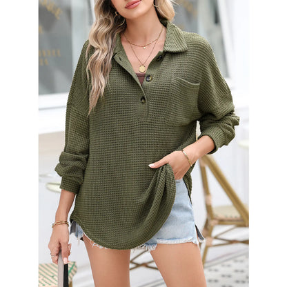 Women's Oversized Waffle Knit Henley Top