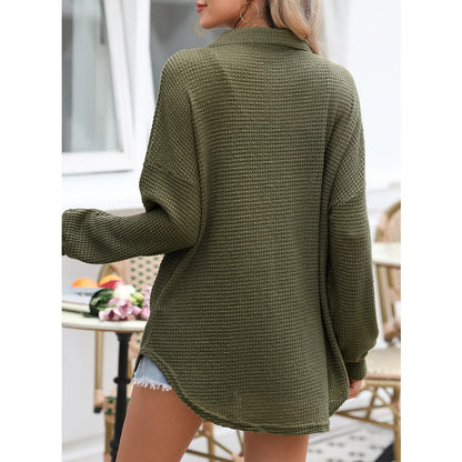 Women's Oversized Waffle Knit Henley Top