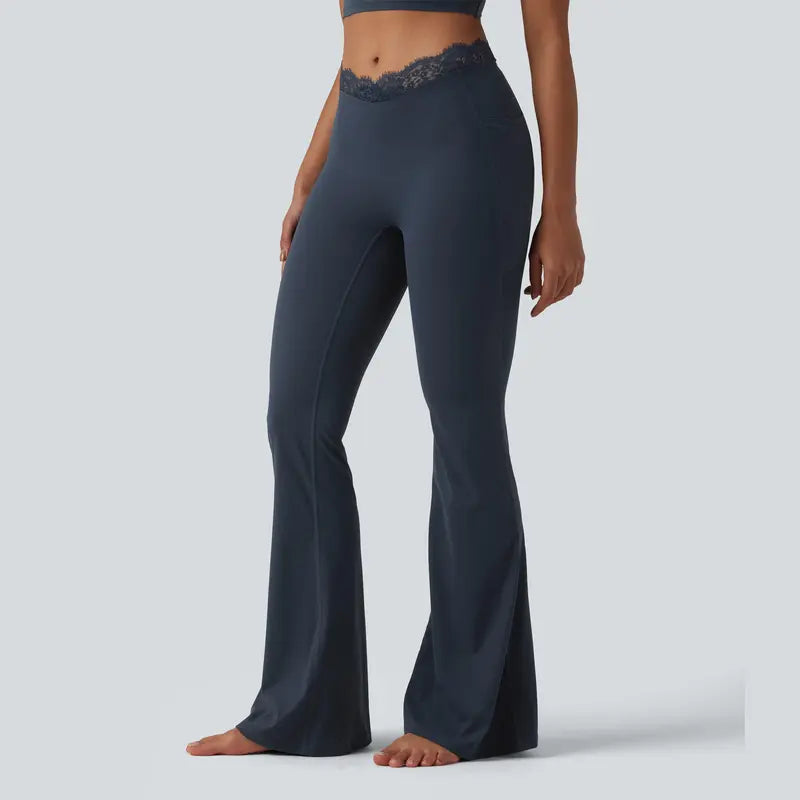 Women’s Lace Waist Flare Pants – Soft Stretch, Flattering Fit & All-Day Comfort