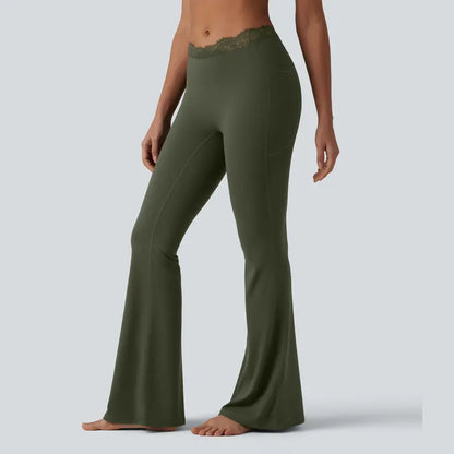 Women’s Lace Waist Flare Pants – Soft Stretch, Flattering Fit & All-Day Comfort