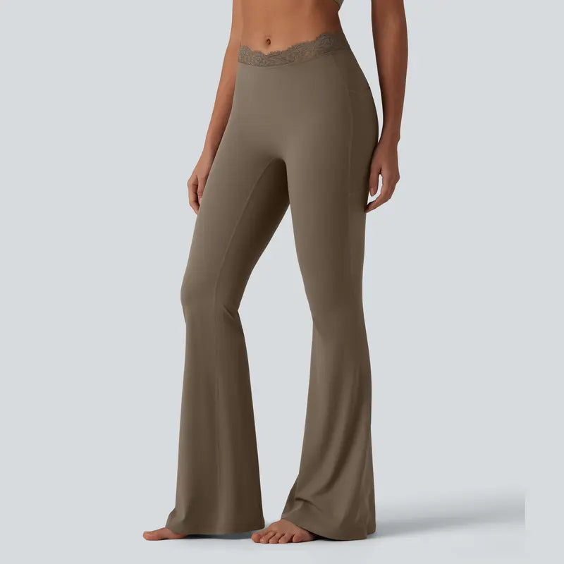 Women’s Lace Waist Flare Pants – Soft Stretch, Flattering Fit & All-Day Comfort