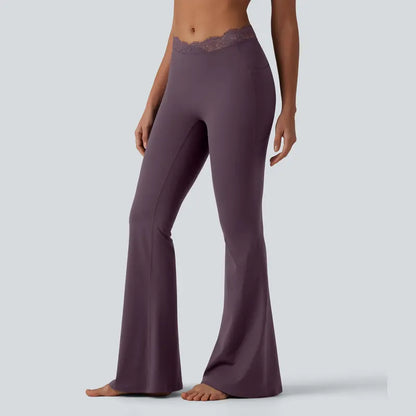 Women’s Lace Waist Flare Pants – Soft Stretch, Flattering Fit & All-Day Comfort