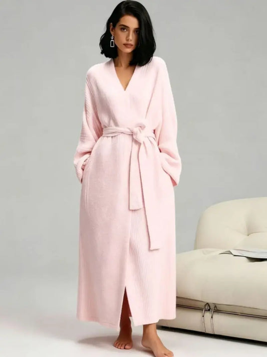 Women's Casual Double-Sided Fleece Robe, Cozy Thick Full-Length Loungewear