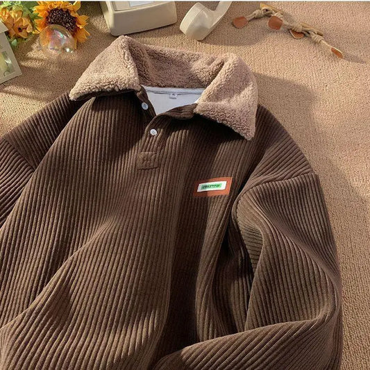 Corduroy Polo collar sweater couple autumn and winter