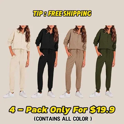 Women's 2 set Sweatsuits Long Sleeve Half Zip Pullover Sweatshirt