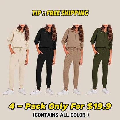 Women's 2 set Sweatsuits Long Sleeve Half Zip Pullover Sweatshirt