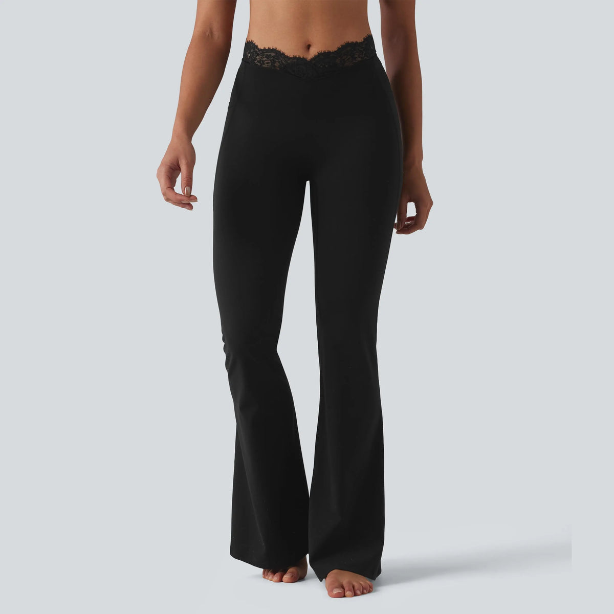 Women’s Lace Waist Flare Pants – Soft Stretch, Flattering Fit & All-Day Comfort