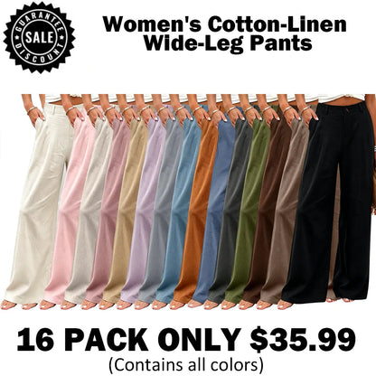 Womens Cotton Linen Pants Casual Wide Leg Trousers
