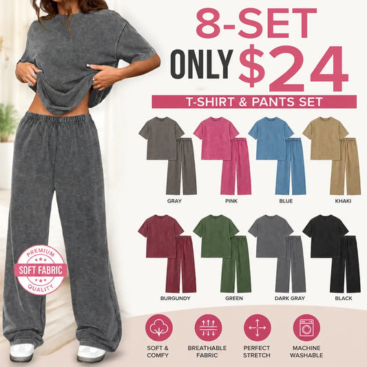 Women's Acid-Wash Vintage Cotton Two-Piece Set