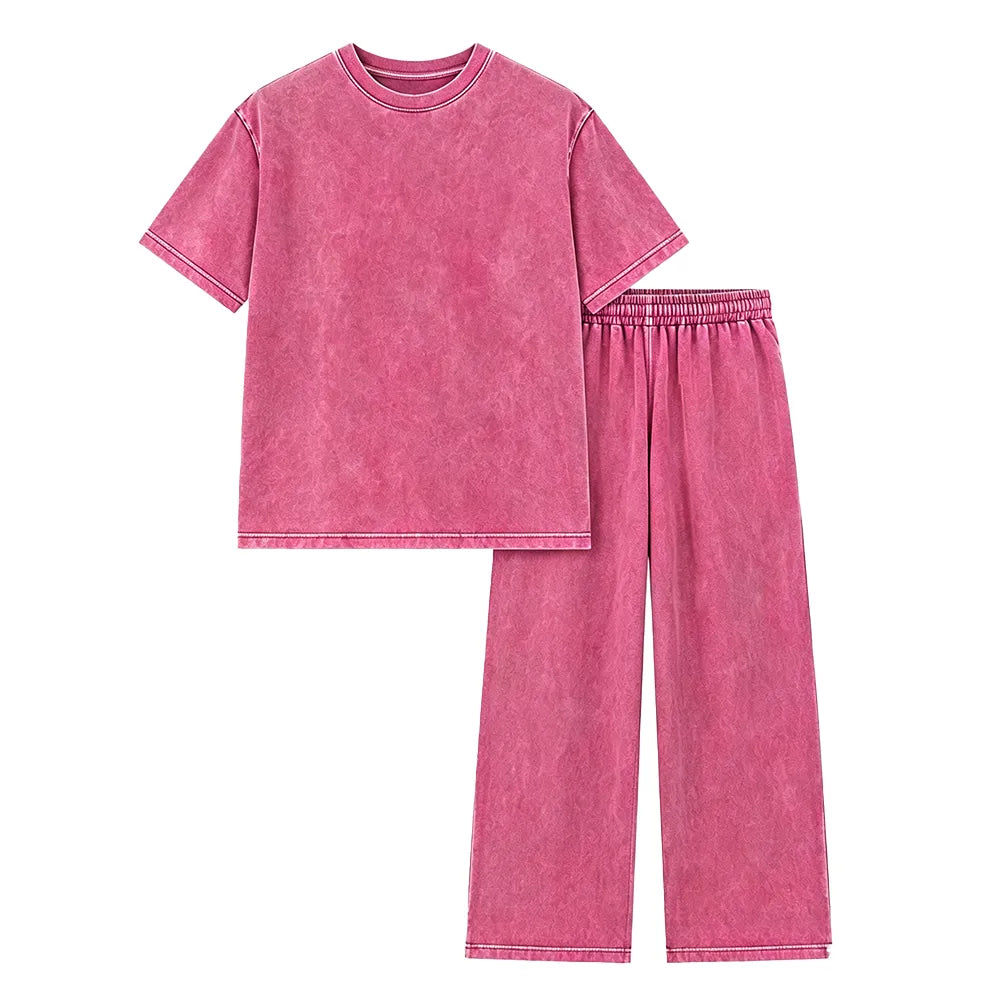 Women's Acid-Wash Vintage Cotton Two-Piece Set