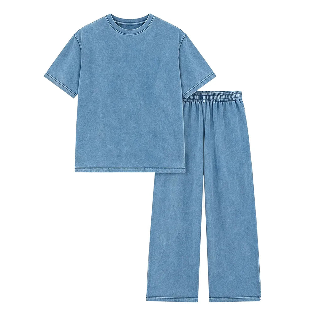 Women's Acid-Wash Vintage Cotton Two-Piece Set