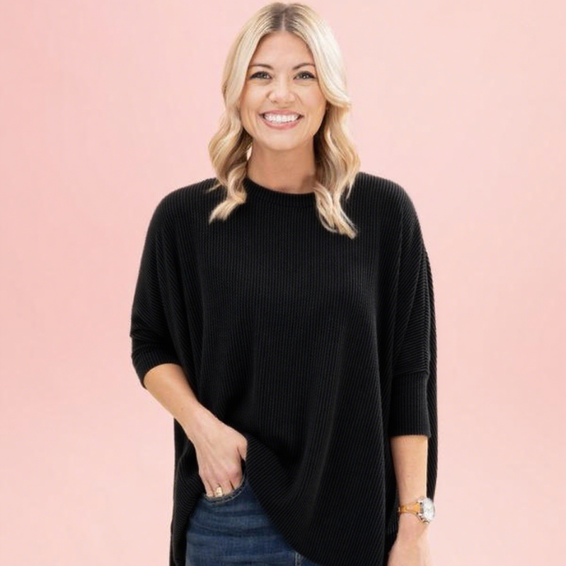 Raised Rib Easy-Fit Dolman 3/4 Sleeve Top