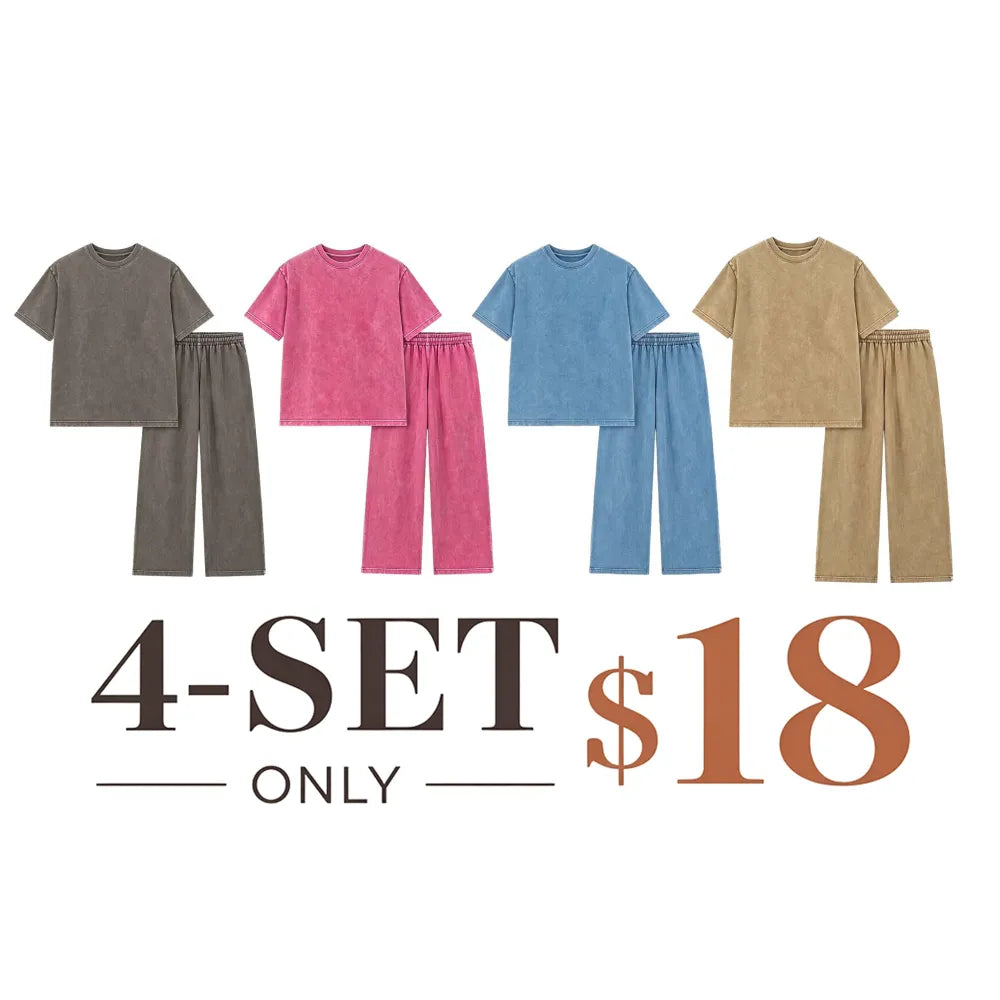 Women's Acid-Wash Vintage Cotton Two-Piece Set