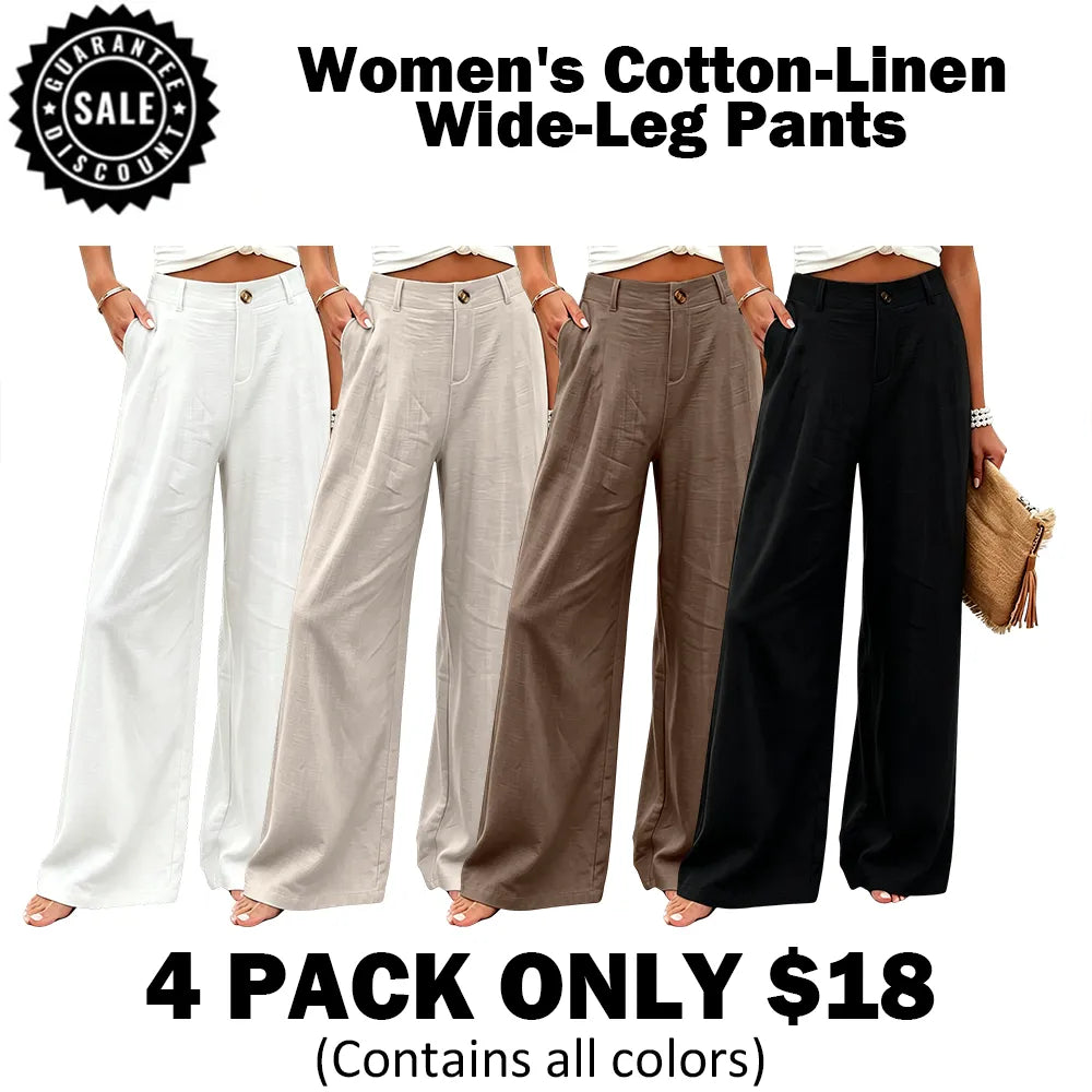Womens Cotton Linen Pants Casual Wide Leg Trousers