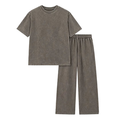 Women's Acid-Wash Vintage Cotton Two-Piece Set