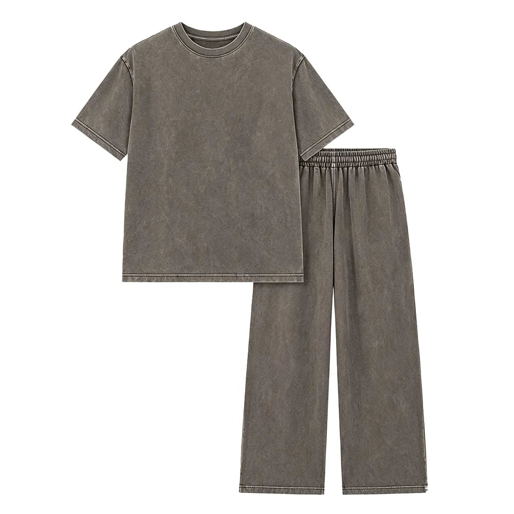 Women's Acid-Wash Vintage Cotton Two-Piece Set