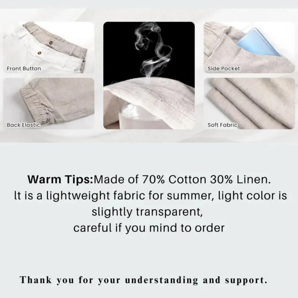 Womens Cotton Linen Pants Casual Wide Leg Trousers