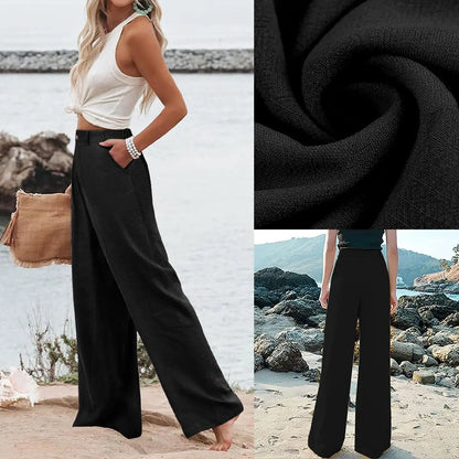 Womens Cotton Linen Pants Casual Wide Leg Trousers