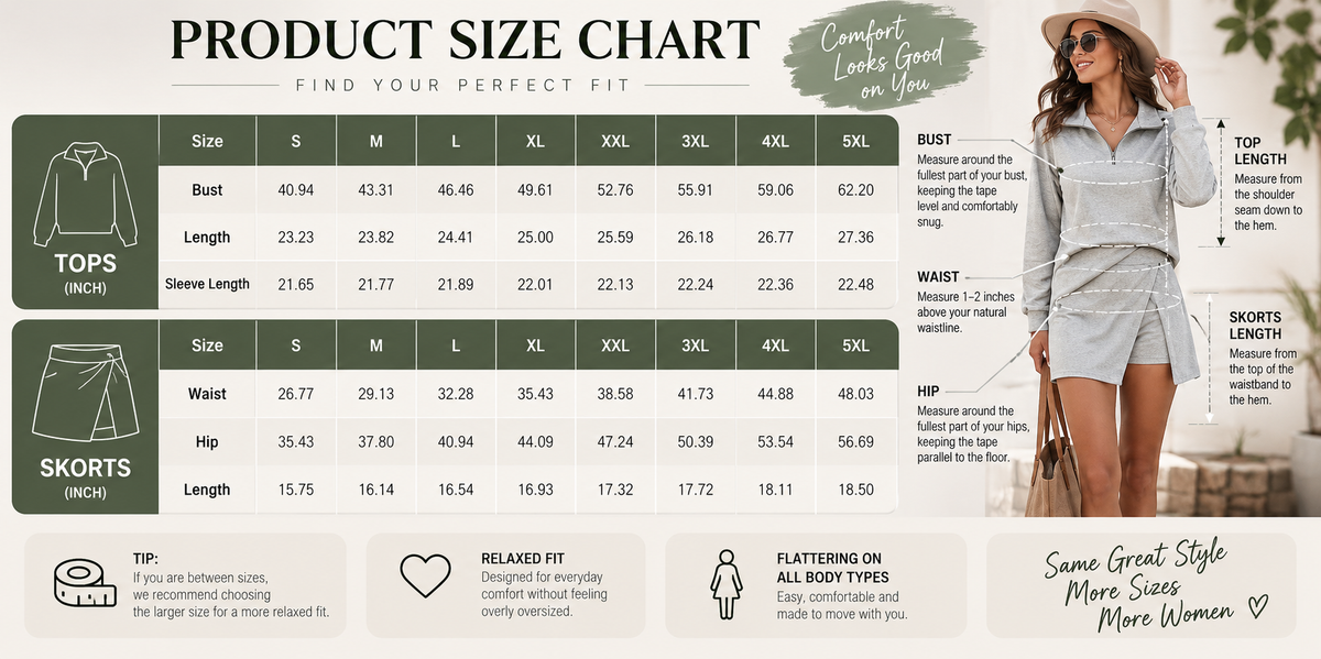 Women’s Quarter-Zip Long-Sleeve 2-Piece Skort Set – Soft, Flattering & Effortlessly Stylish